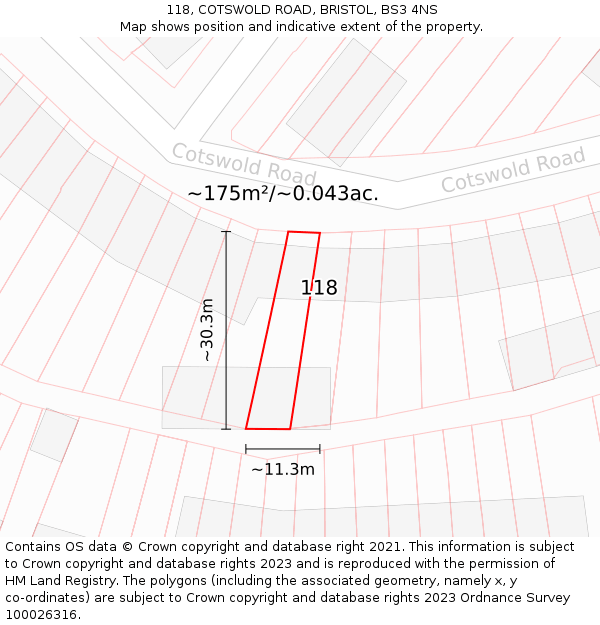 118, COTSWOLD ROAD, BRISTOL, BS3 4NS: Plot and title map