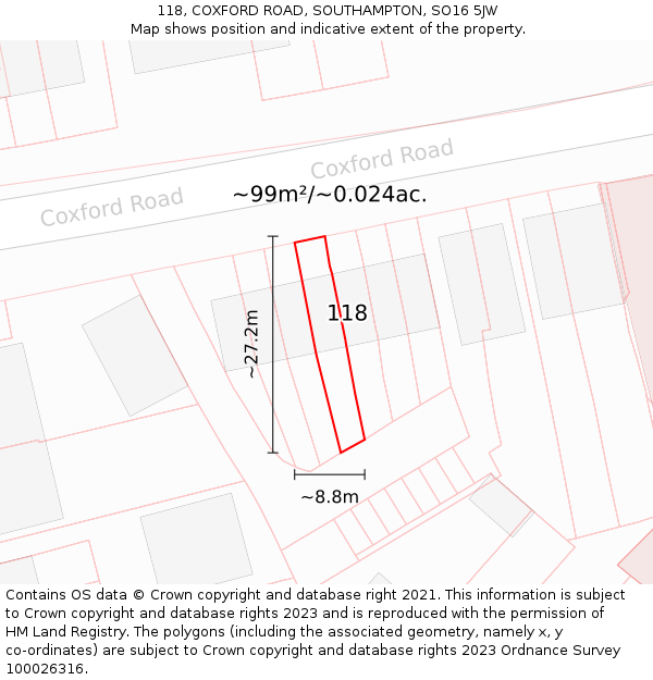 118, COXFORD ROAD, SOUTHAMPTON, SO16 5JW: Plot and title map
