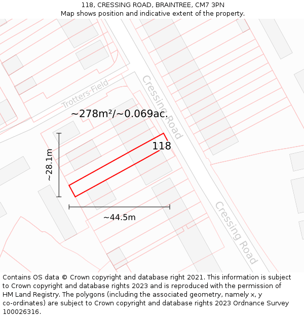 118, CRESSING ROAD, BRAINTREE, CM7 3PN: Plot and title map
