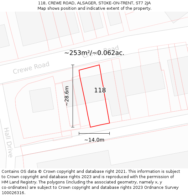 118, CREWE ROAD, ALSAGER, STOKE-ON-TRENT, ST7 2JA: Plot and title map