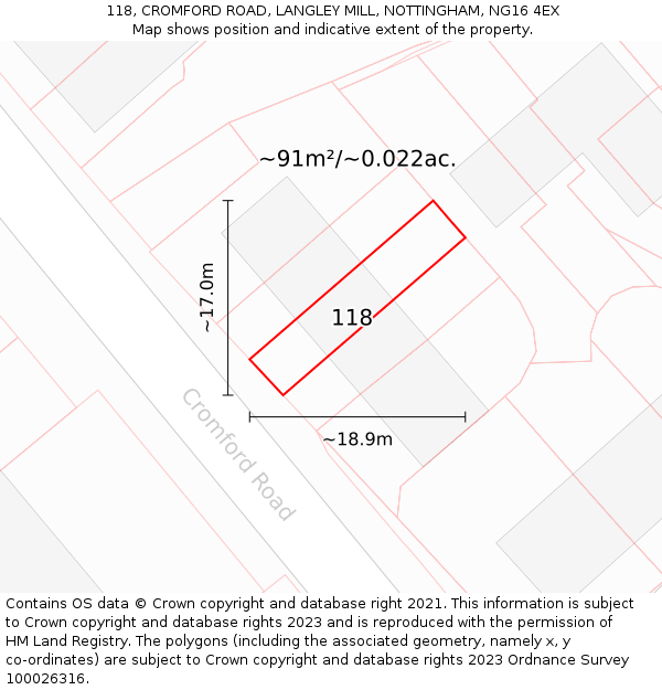 118, CROMFORD ROAD, LANGLEY MILL, NOTTINGHAM, NG16 4EX: Plot and title map