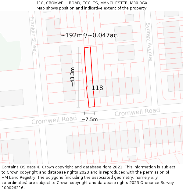 118, CROMWELL ROAD, ECCLES, MANCHESTER, M30 0GX: Plot and title map