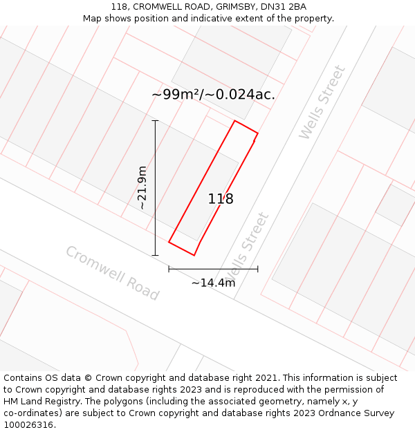 118, CROMWELL ROAD, GRIMSBY, DN31 2BA: Plot and title map