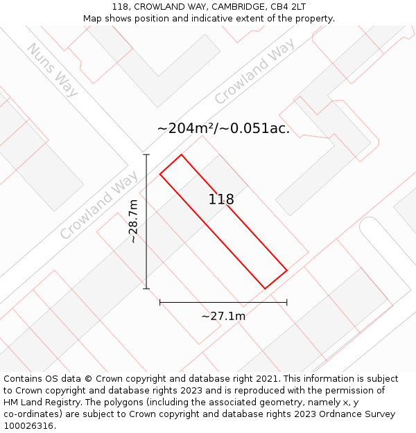 118, CROWLAND WAY, CAMBRIDGE, CB4 2LT: Plot and title map