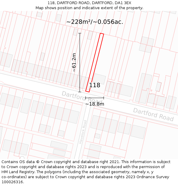 118, DARTFORD ROAD, DARTFORD, DA1 3EX: Plot and title map
