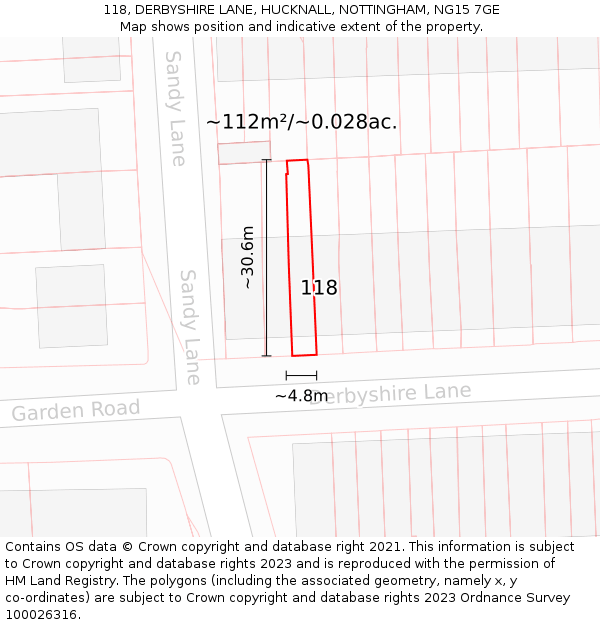 118, DERBYSHIRE LANE, HUCKNALL, NOTTINGHAM, NG15 7GE: Plot and title map