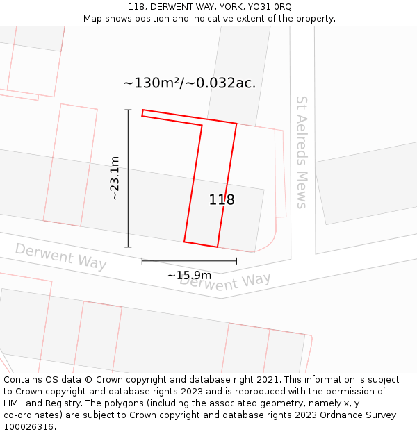 118, DERWENT WAY, YORK, YO31 0RQ: Plot and title map