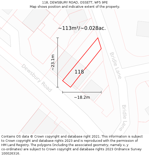118, DEWSBURY ROAD, OSSETT, WF5 9PE: Plot and title map
