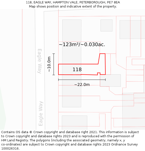 118, EAGLE WAY, HAMPTON VALE, PETERBOROUGH, PE7 8EA: Plot and title map