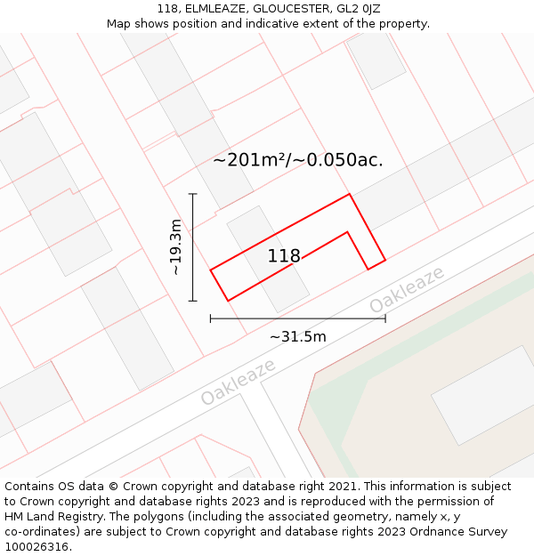 118, ELMLEAZE, GLOUCESTER, GL2 0JZ: Plot and title map