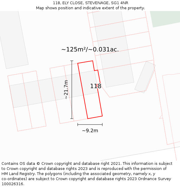 118, ELY CLOSE, STEVENAGE, SG1 4NR: Plot and title map