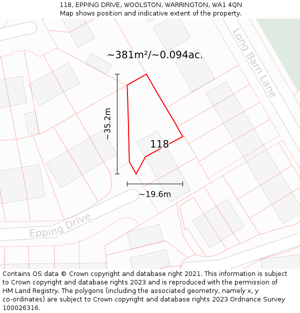 118, EPPING DRIVE, WOOLSTON, WARRINGTON, WA1 4QN: Plot and title map