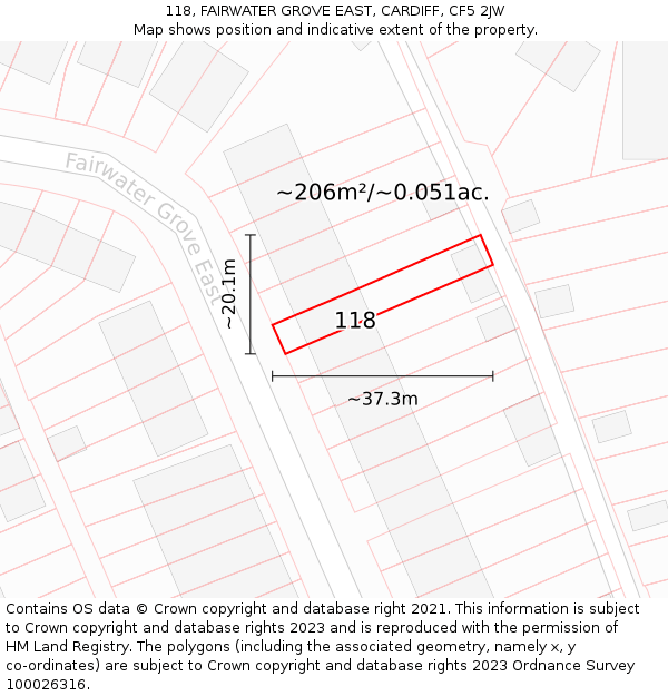 118, FAIRWATER GROVE EAST, CARDIFF, CF5 2JW: Plot and title map