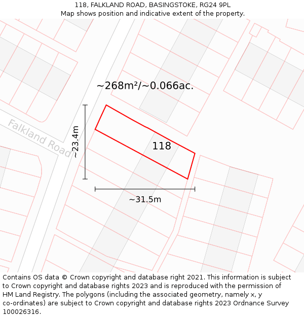 118, FALKLAND ROAD, BASINGSTOKE, RG24 9PL: Plot and title map