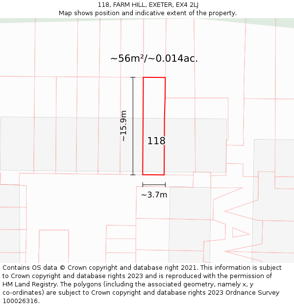 118, FARM HILL, EXETER, EX4 2LJ: Plot and title map