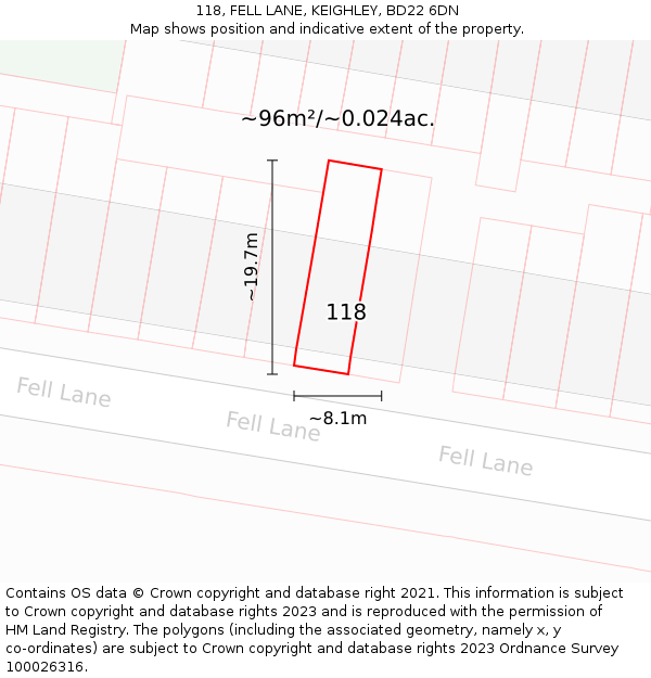 118, FELL LANE, KEIGHLEY, BD22 6DN: Plot and title map
