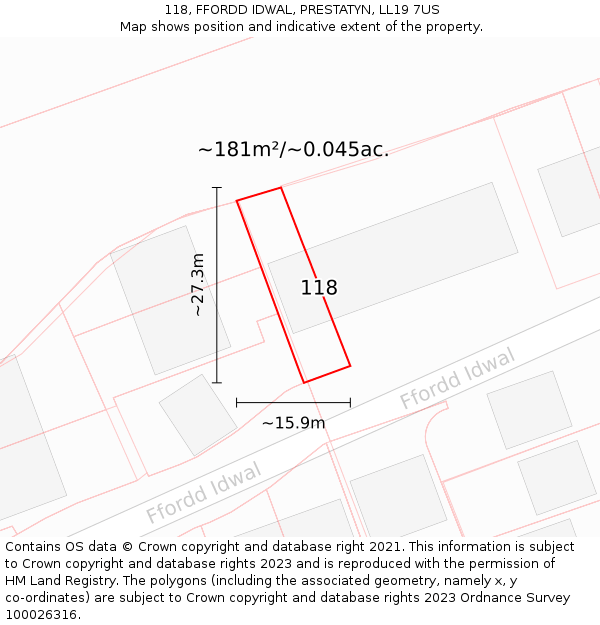 118, FFORDD IDWAL, PRESTATYN, LL19 7US: Plot and title map