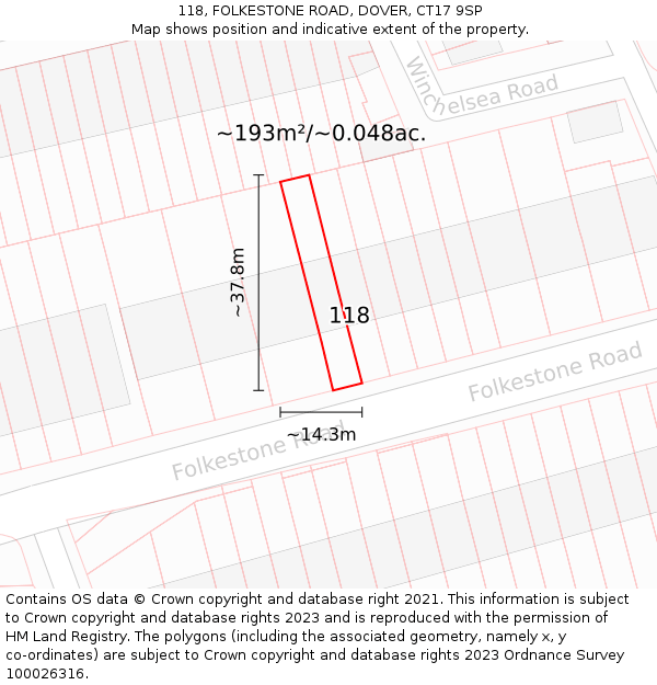 118, FOLKESTONE ROAD, DOVER, CT17 9SP: Plot and title map