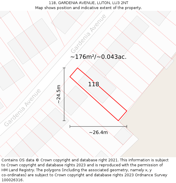 118, GARDENIA AVENUE, LUTON, LU3 2NT: Plot and title map