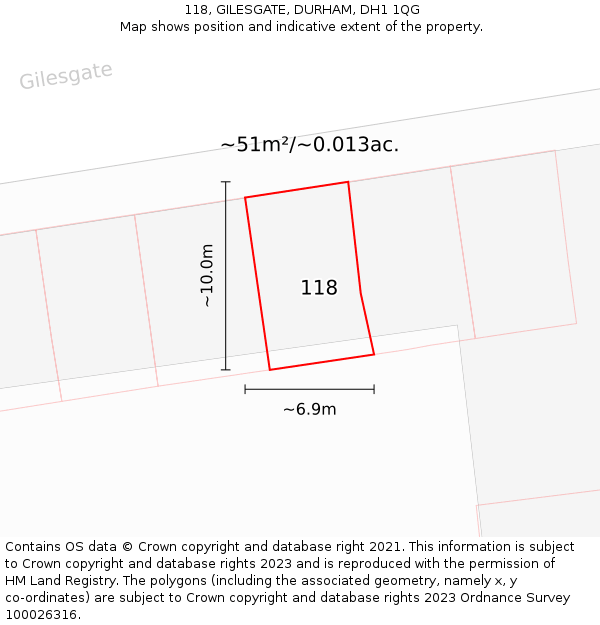 118, GILESGATE, DURHAM, DH1 1QG: Plot and title map