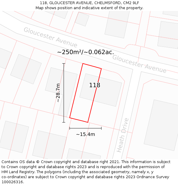 118, GLOUCESTER AVENUE, CHELMSFORD, CM2 9LF: Plot and title map
