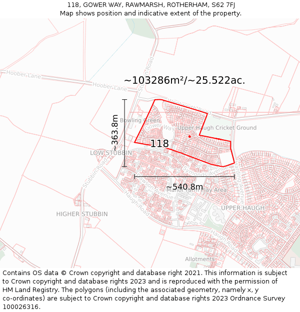 118, GOWER WAY, RAWMARSH, ROTHERHAM, S62 7FJ: Plot and title map