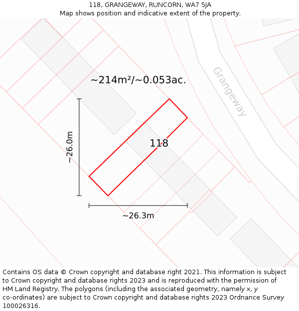 118, GRANGEWAY, RUNCORN, WA7 5JA: Plot and title map