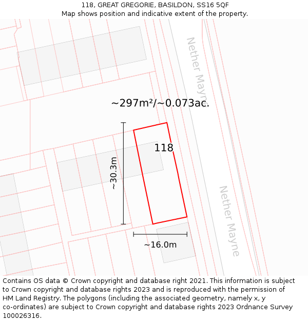 118, GREAT GREGORIE, BASILDON, SS16 5QF: Plot and title map