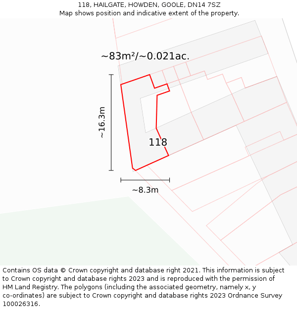 118, HAILGATE, HOWDEN, GOOLE, DN14 7SZ: Plot and title map
