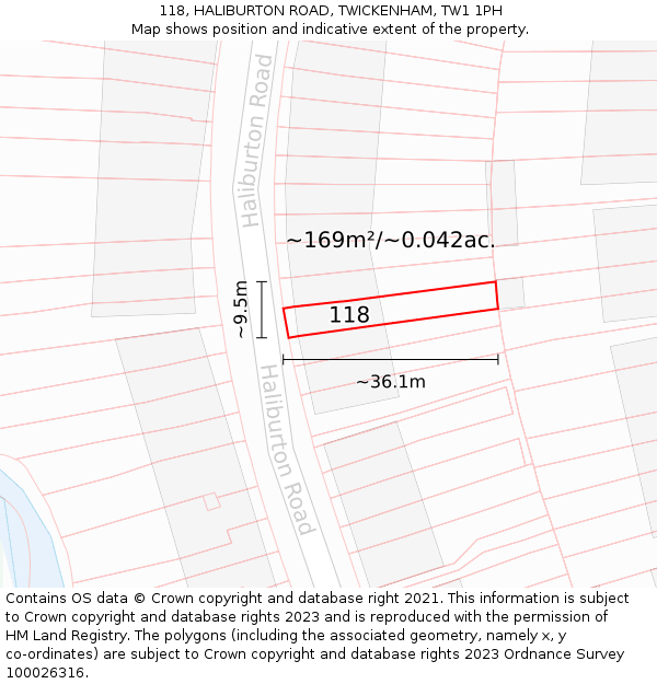 118, HALIBURTON ROAD, TWICKENHAM, TW1 1PH: Plot and title map