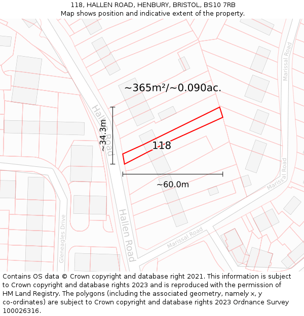 118, HALLEN ROAD, HENBURY, BRISTOL, BS10 7RB: Plot and title map