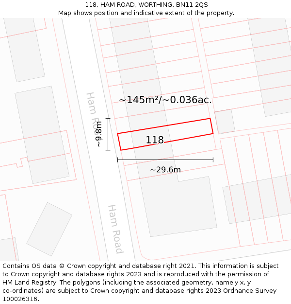 118, HAM ROAD, WORTHING, BN11 2QS: Plot and title map