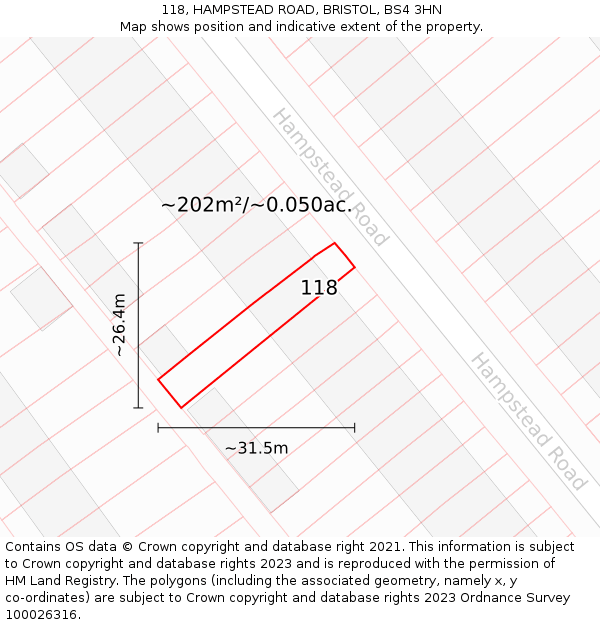 118, HAMPSTEAD ROAD, BRISTOL, BS4 3HN: Plot and title map