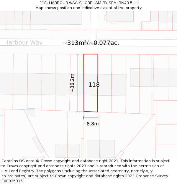 118, HARBOUR WAY, SHOREHAM-BY-SEA, BN43 5HH: Plot and title map