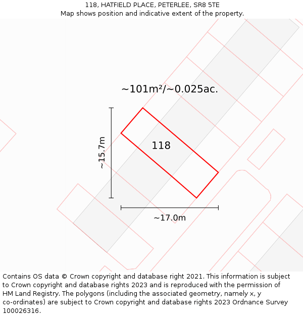 118, HATFIELD PLACE, PETERLEE, SR8 5TE: Plot and title map