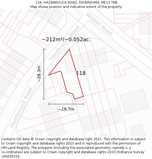 118, HAZEBROUCK ROAD, FAVERSHAM, ME13 7RB: Plot and title map