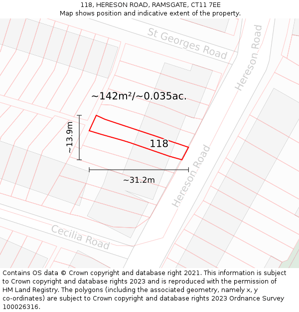 118, HERESON ROAD, RAMSGATE, CT11 7EE: Plot and title map