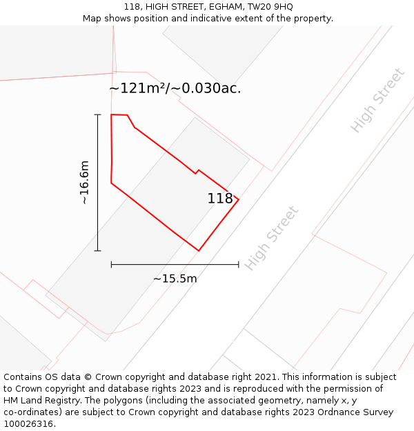 118, HIGH STREET, EGHAM, TW20 9HQ: Plot and title map