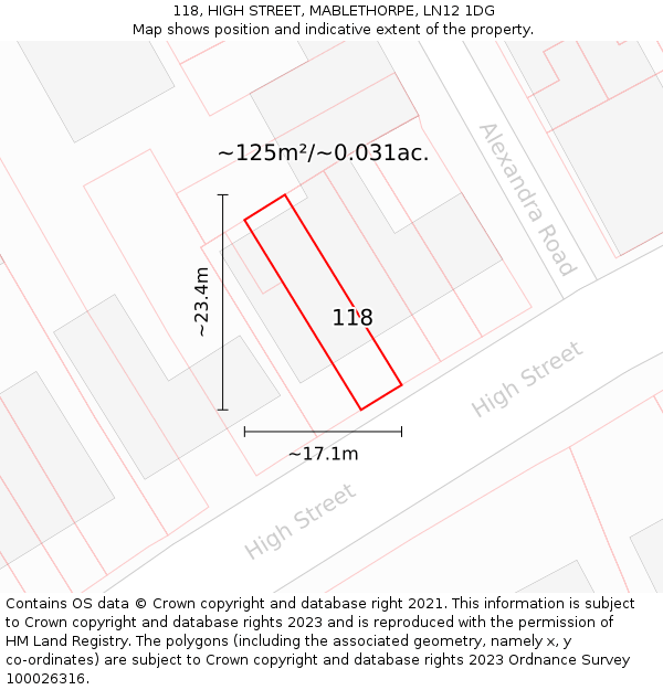 118, HIGH STREET, MABLETHORPE, LN12 1DG: Plot and title map