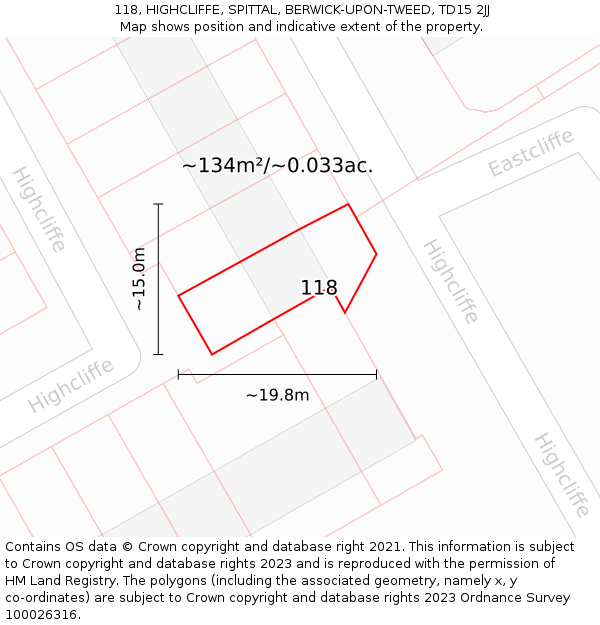 118, HIGHCLIFFE, SPITTAL, BERWICK-UPON-TWEED, TD15 2JJ: Plot and title map