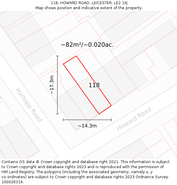 118, HOWARD ROAD, LEICESTER, LE2 1XJ: Plot and title map