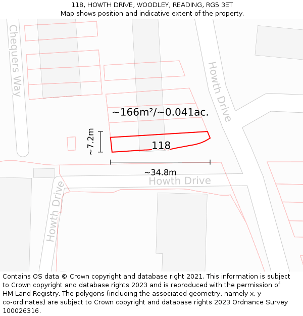 118, HOWTH DRIVE, WOODLEY, READING, RG5 3ET: Plot and title map