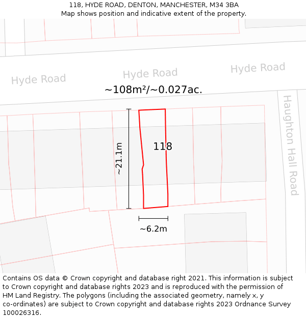 118, HYDE ROAD, DENTON, MANCHESTER, M34 3BA: Plot and title map