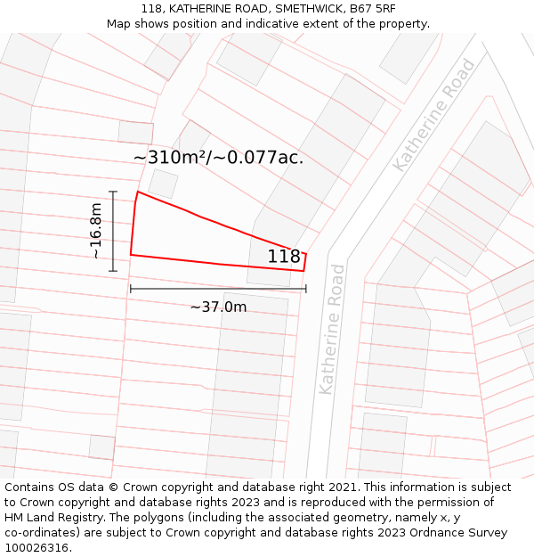 118, KATHERINE ROAD, SMETHWICK, B67 5RF: Plot and title map