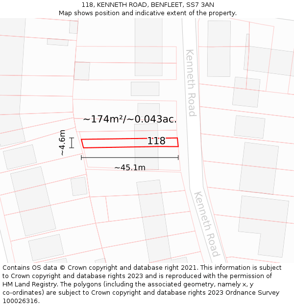 118, KENNETH ROAD, BENFLEET, SS7 3AN: Plot and title map