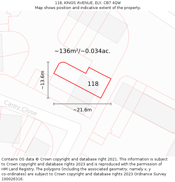 118, KINGS AVENUE, ELY, CB7 4QW: Plot and title map