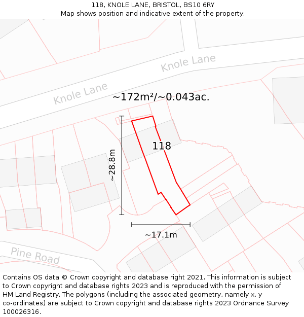 118, KNOLE LANE, BRISTOL, BS10 6RY: Plot and title map