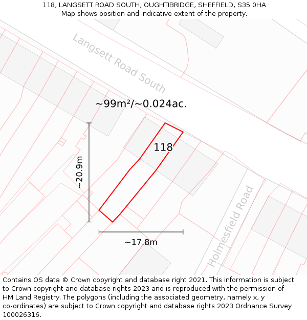 118, LANGSETT ROAD SOUTH, OUGHTIBRIDGE, SHEFFIELD, S35 0HA: Plot and title map