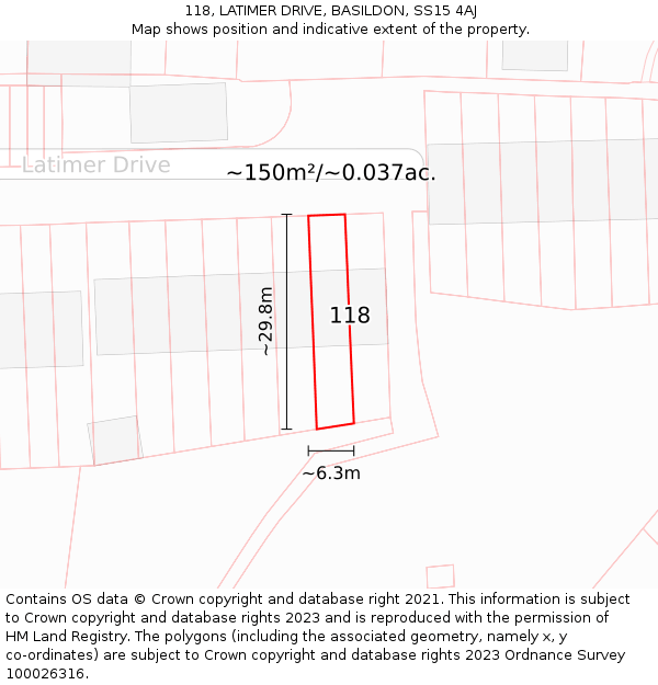 118, LATIMER DRIVE, BASILDON, SS15 4AJ: Plot and title map