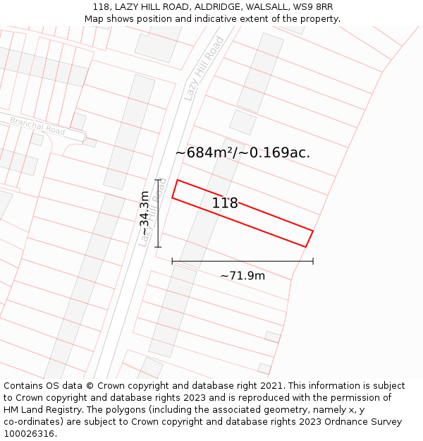 118, LAZY HILL ROAD, ALDRIDGE, WALSALL, WS9 8RR: Plot and title map